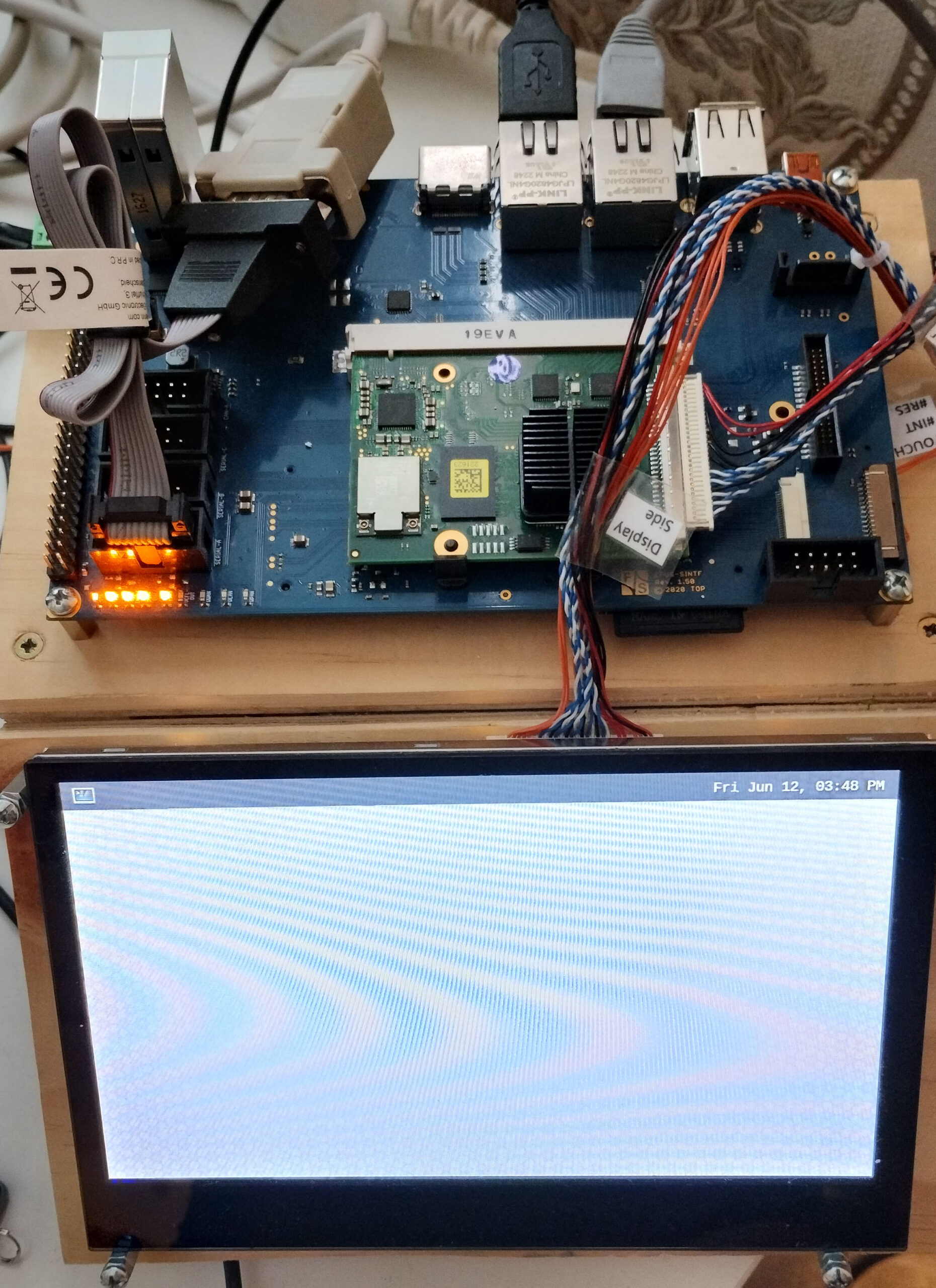 F&S efus MX8MP assembled with display, cables, power supply, storage, and peripherals