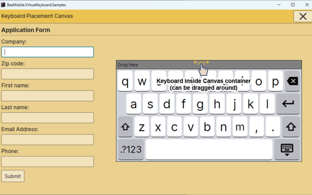 Virtual Keyboard positioned within Canvas Virtual Keyboard within Canvas