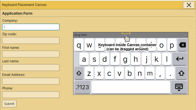 Virtual Keyboard positioned within Canvas Virtual Keyboard within Canvas