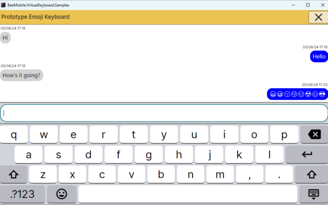 Shows emoji symbols submitted from Virtual Keyboard Shows emoji symbols submitted from Virtual Keyboard